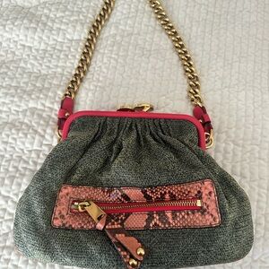 Python Trimmed Mini Stam Bag(Pink and Green)